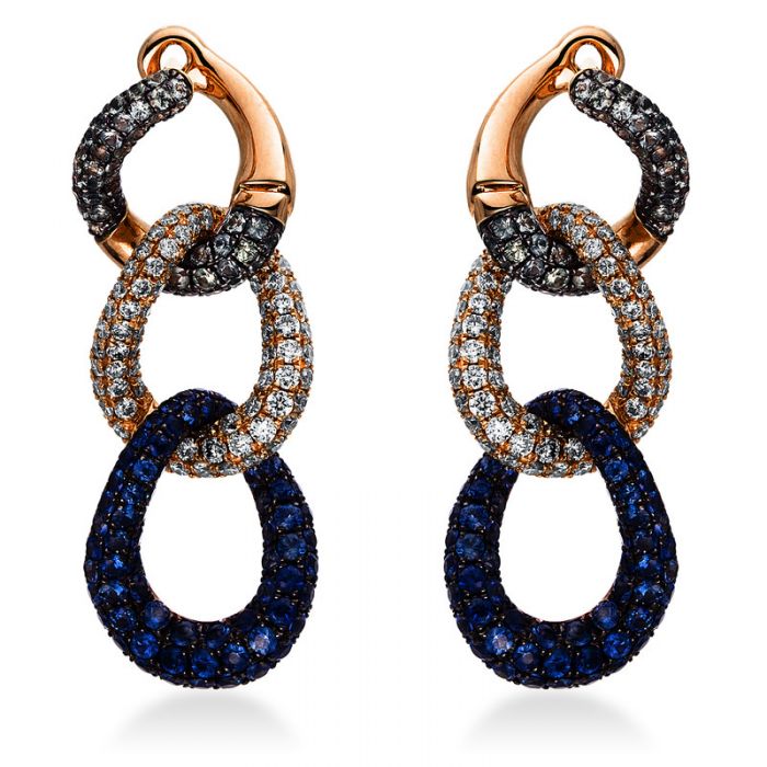 Stud earrings 750/18K red gold diamond 0.83ct. Sapphire 2.04ct. 