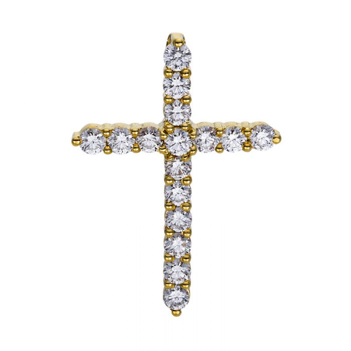Pendentif croix en or jaune 750/18K diamant 0.71ct.