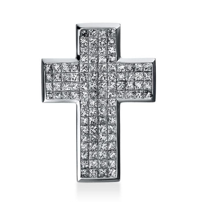Pendentif croix en or blanc 750/18K diamant 2.3ct.