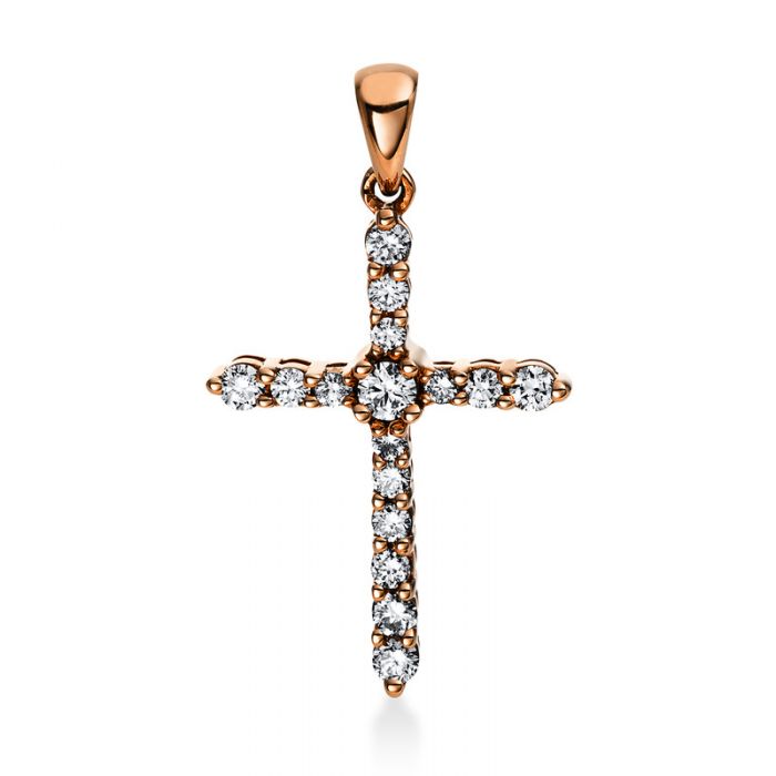 Pendentif croix en or rose 750/18K diamant 0.32ct.