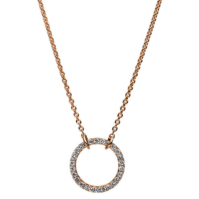 Collier 585/14K Roségold Kreis Diamant 0.18ct. 44 cm