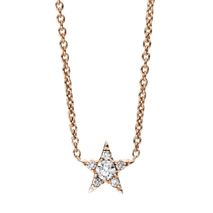 Collier 585/14K Roségold Stern Diamant 0.1ct. 43 cm