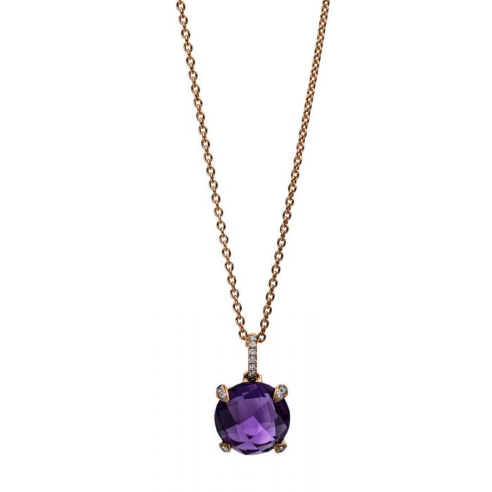 Collier 750/18K Rotgold Diamant 0.05ct. Amethyst 2.78ct.  45 cm