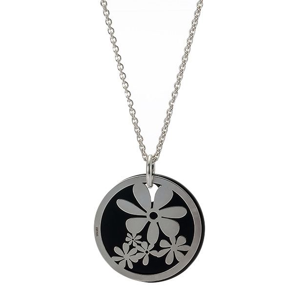 MUAU Schmuck Halskette Blume Silber 925 Keramik Black 