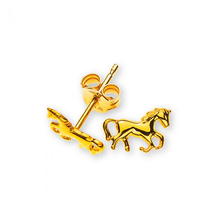 Stud earrings horse yellow gold 750, 9mm
