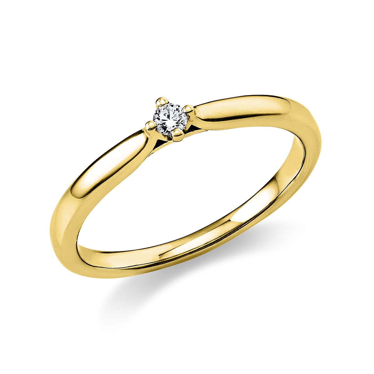 Solitär-Ring 4-Griff-Fassung 585/14K Gelbgold, Diamant 0.05 ct.