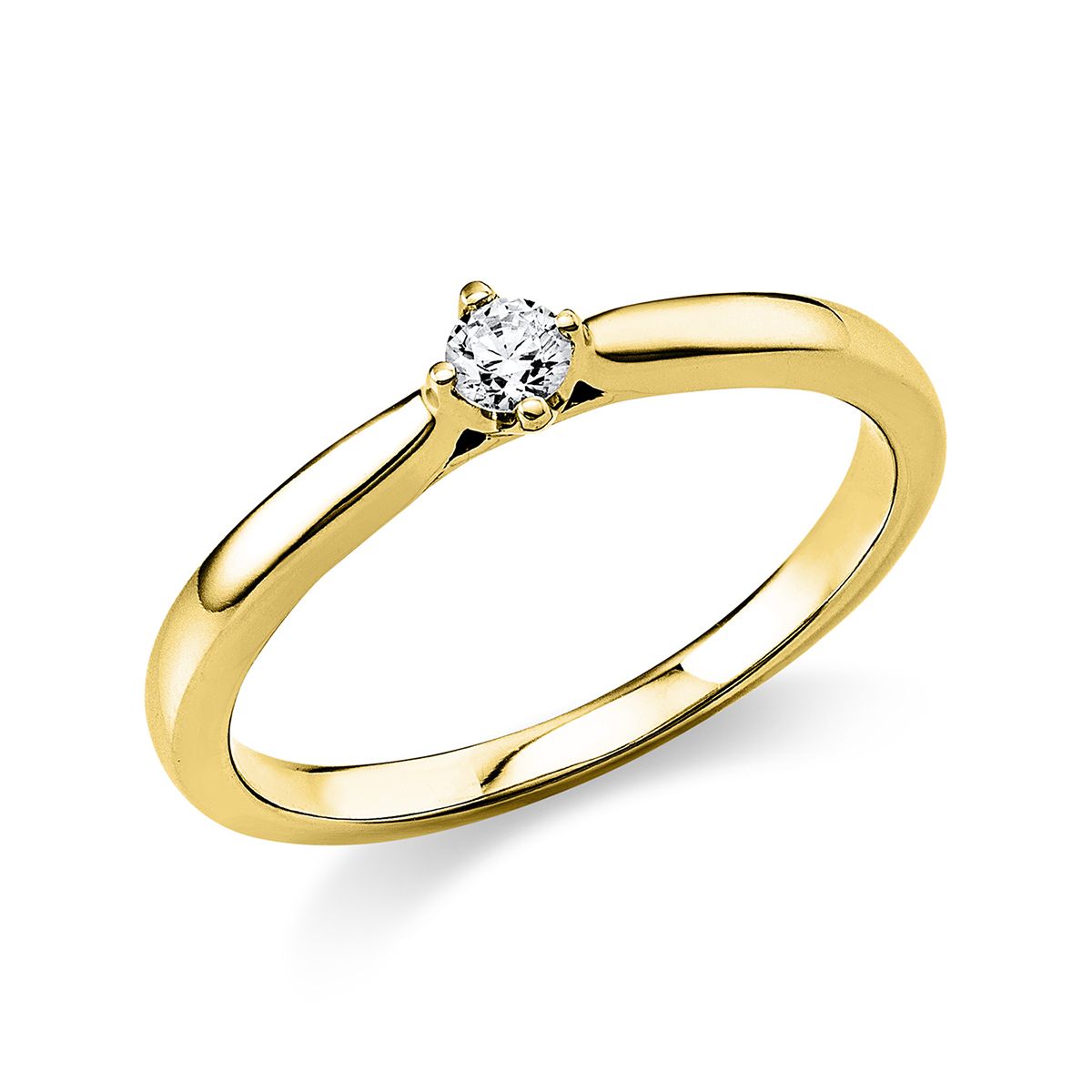 Solitär-Ring 4-Griff-Fassung 585/14K Gelbgold, Diamant 0.1 ct.