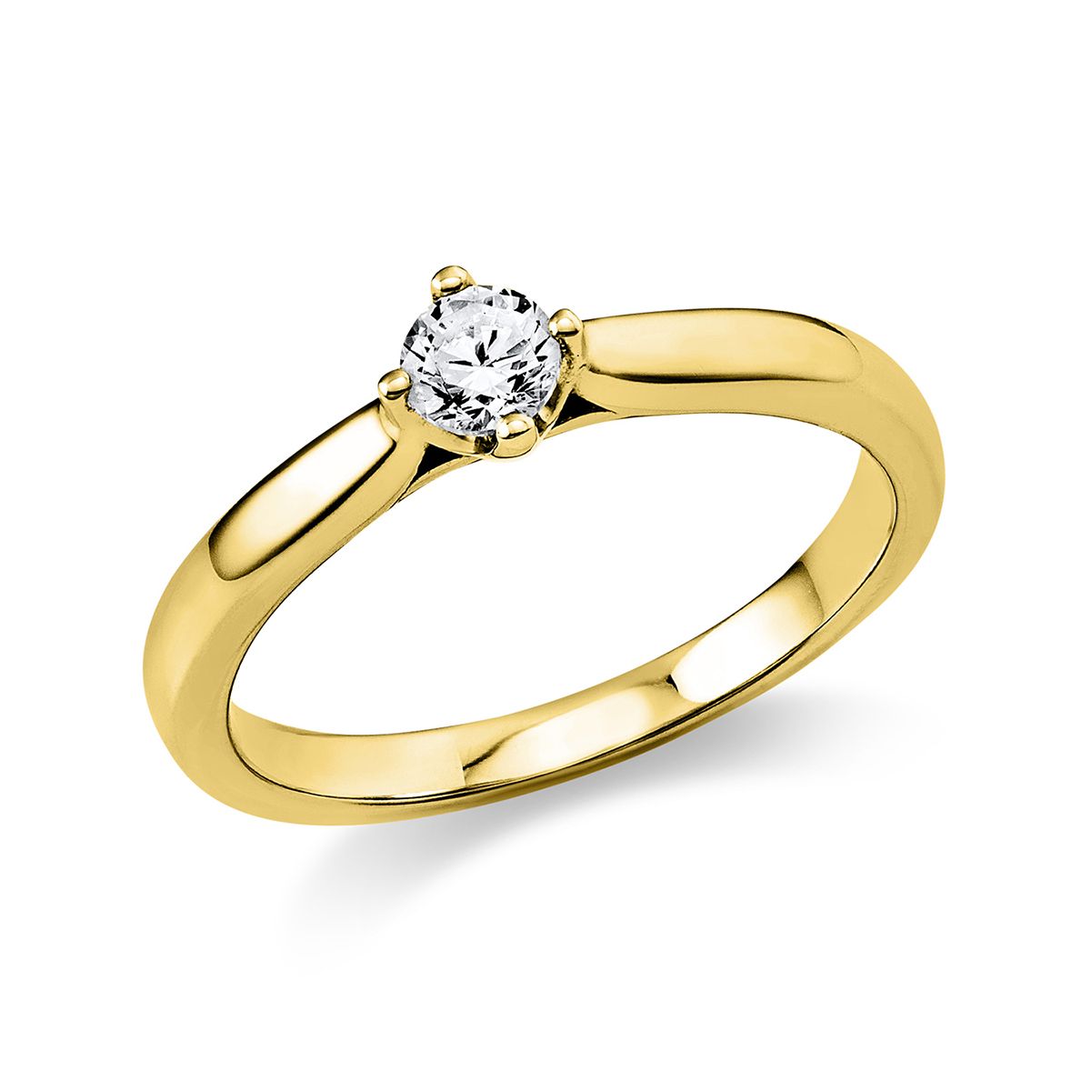 Solitär-Ring 4-Griff-Fassung 585/14K Gelbgold, Diamant 0.2 ct.