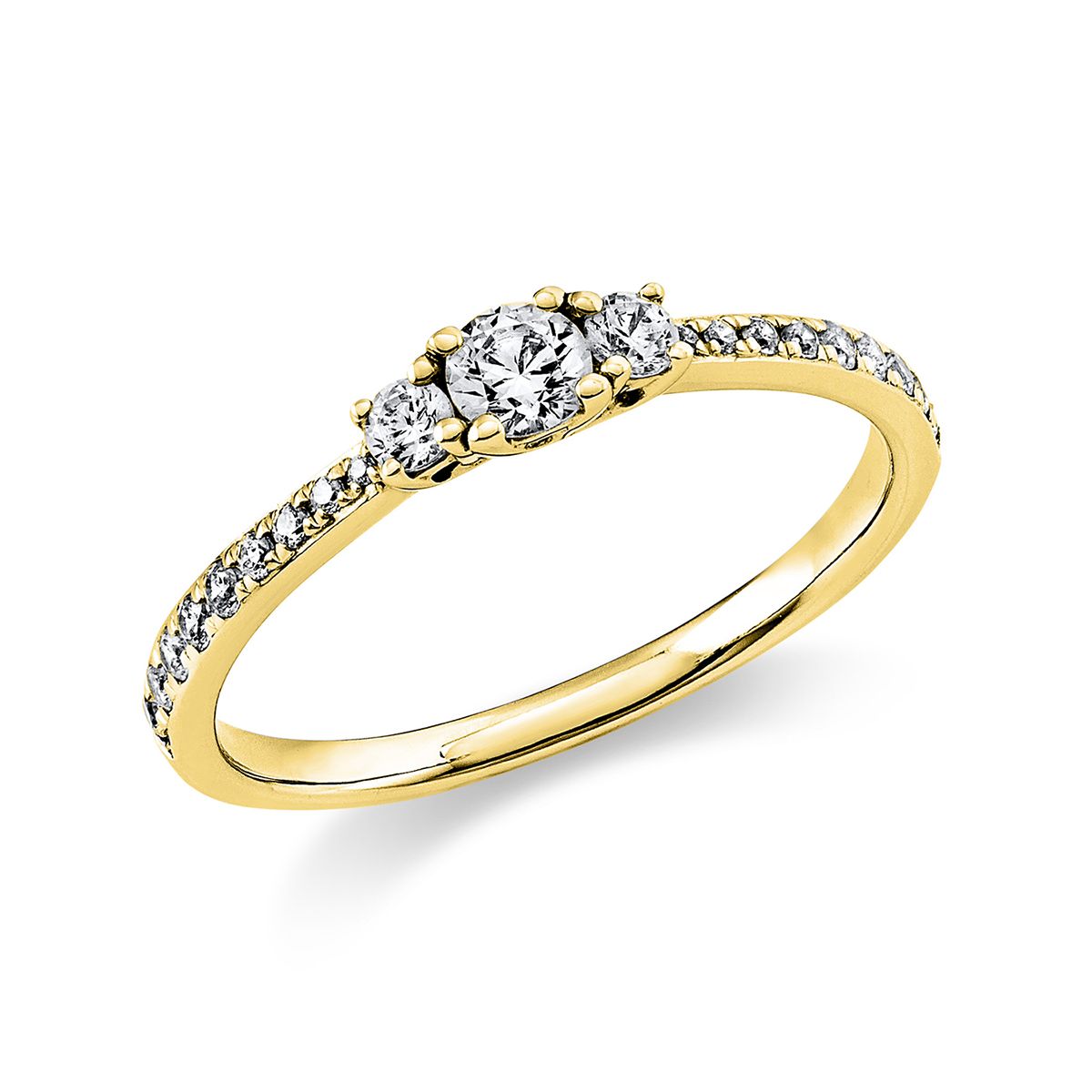 Solitär-Ring 4-Griff-Fassung 585/14K Gelbgold, Diamant 0.37 ct.
