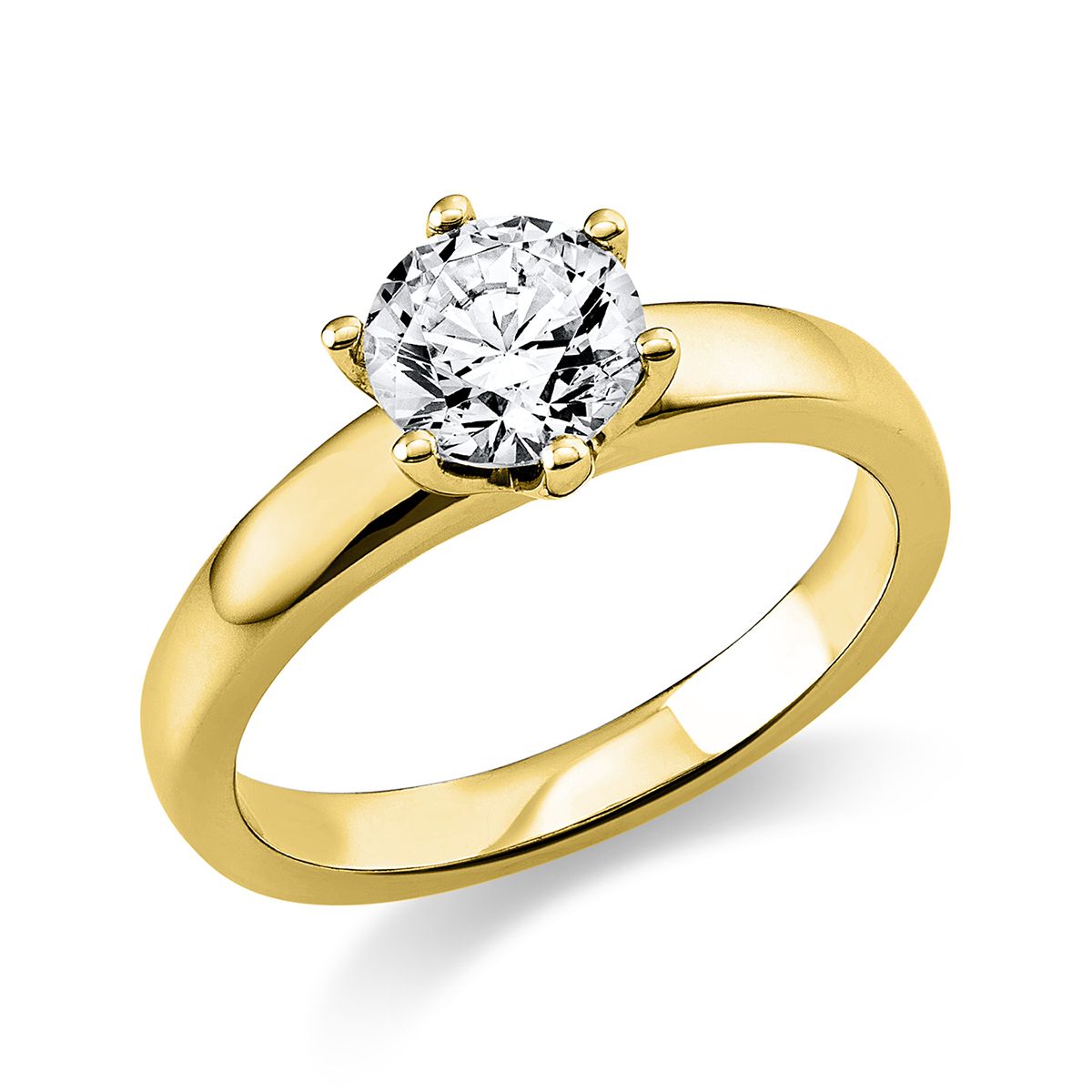 Solitär-Ring 6-Griff-Fassung 585/14K Gelbgold, Diamant 1 ct.