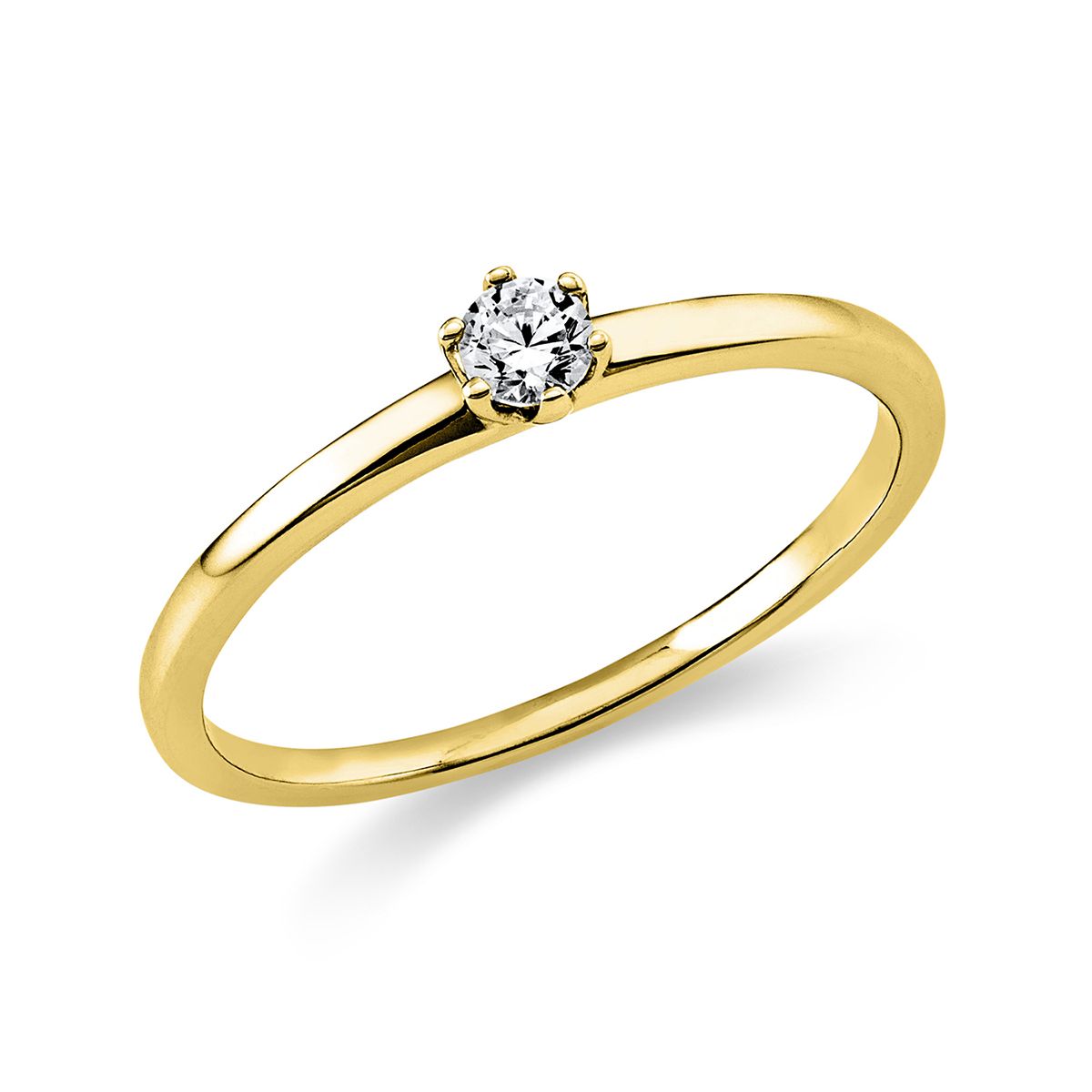 Solitär-Ring 6-Griff-Fassung 585/14K Gelbgold, Diamant 0.1 ct.