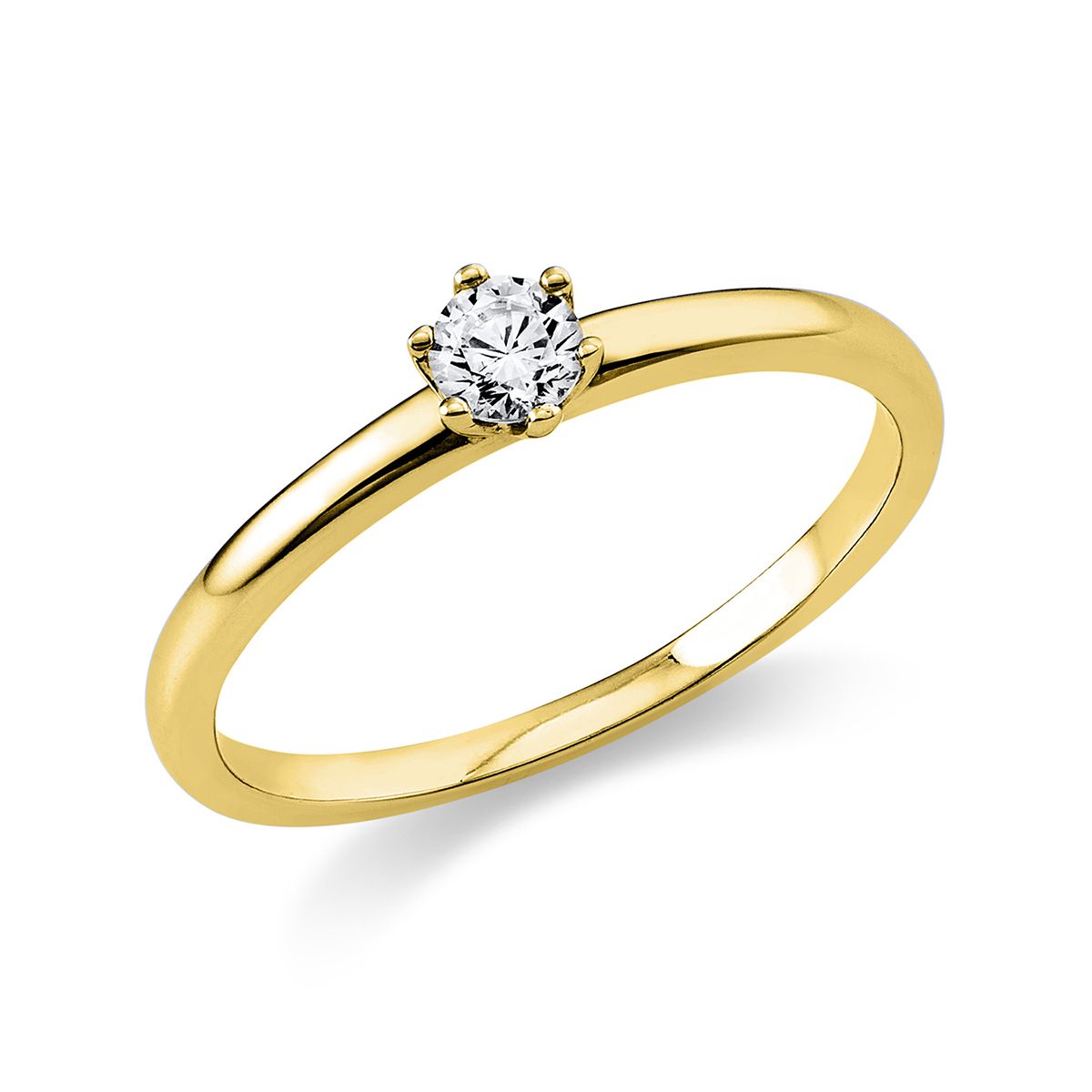 Solitär-Ring 6-Griff-Fassung 585/14K Gelbgold, Diamant 0.15 ct.