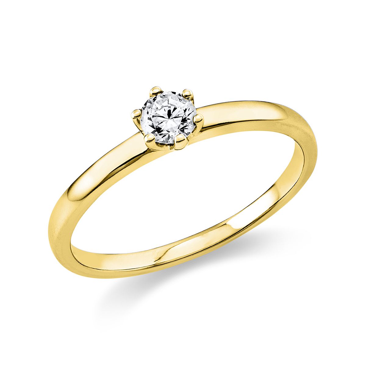 Solitär-Ring 6-Griff-Fassung 585/14K Gelbgold, Diamant 0.2 ct.