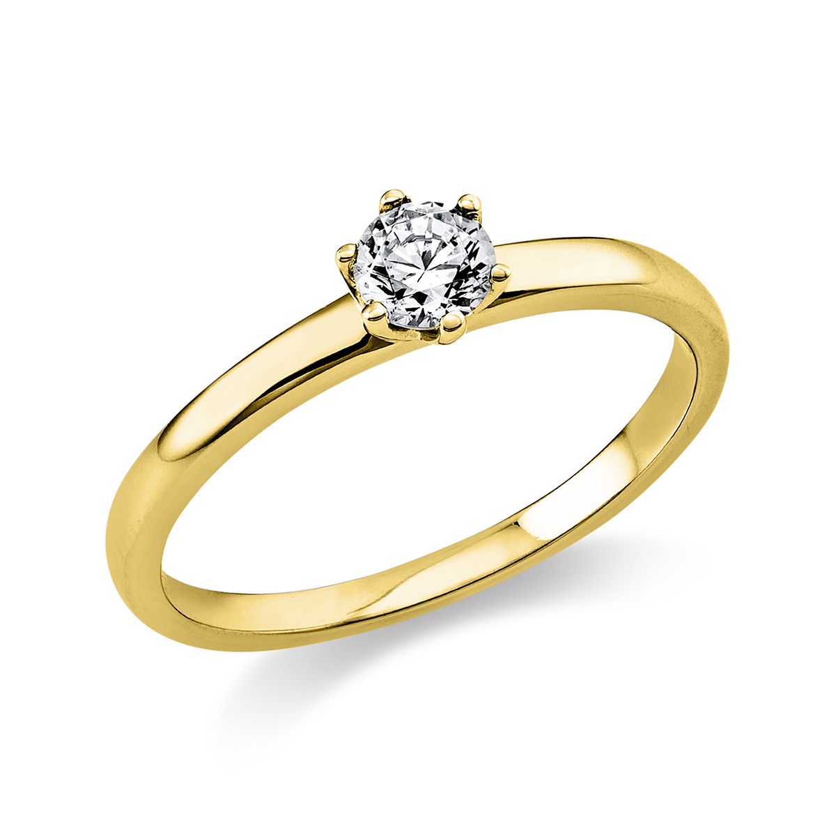Solitär-Ring 6-Griff-Fassung 585/14K Gelbgold, Diamant 0.25 ct.
