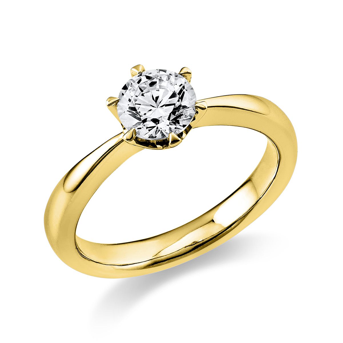 Solitär-Ring 6-Griff-Fassung 585/14K Gelbgold, Diamant 0.7 ct.