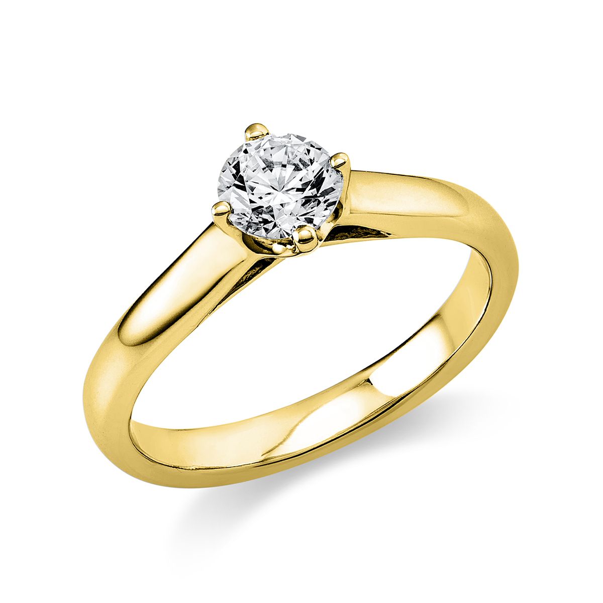 Solitär-Ring 4-Griff-Fassung 585/14K Gelbgold, Diamant 0.5 ct.