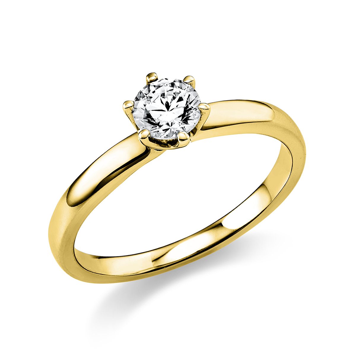 Solitär-Ring 6-Griff-Fassung 585/14K Gelbgold, Diamant 0.4 ct.