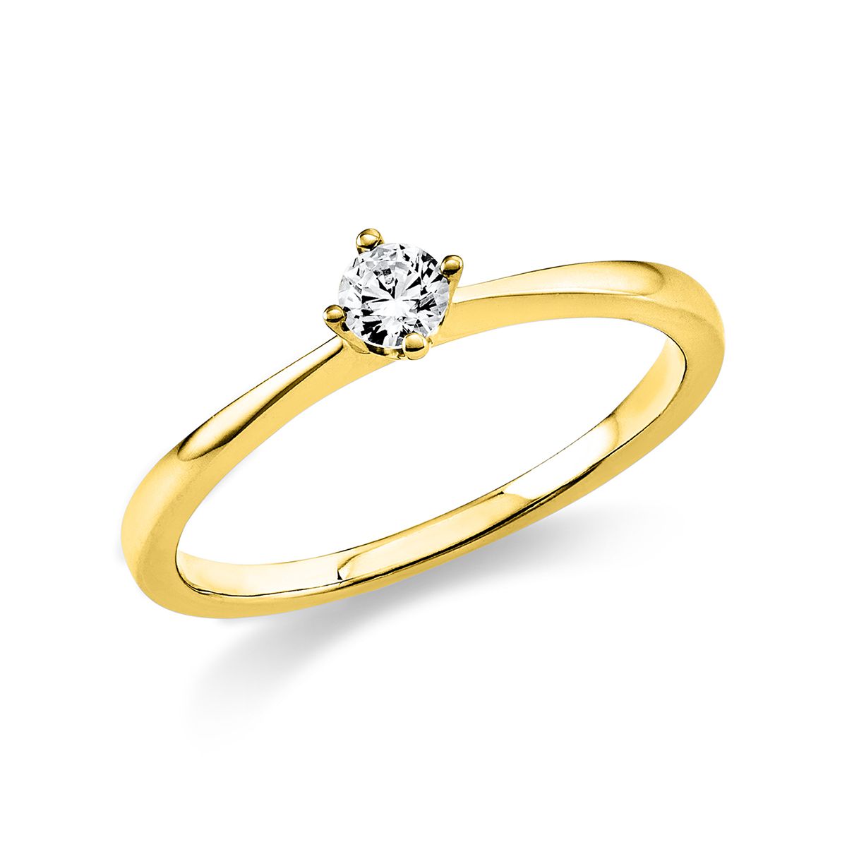 Solitär-Ring 4-Griff-Fassung 585/14K Gelbgold, Diamant 0.15 ct.