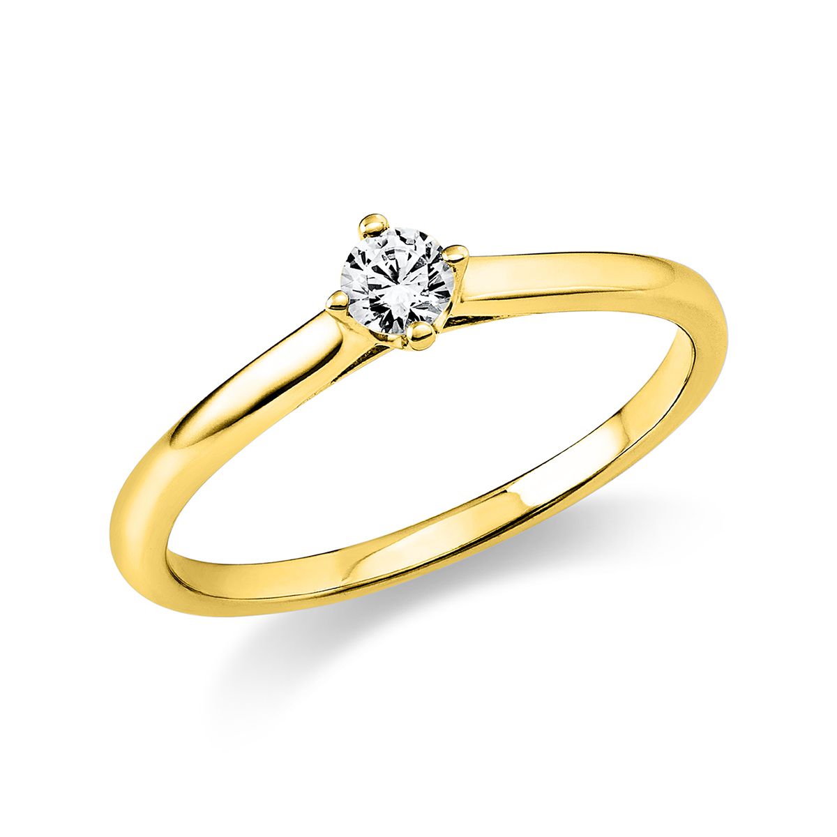 Solitär-Ring 4-Griff-Fassung 585/14K Gelbgold, Diamant 0.15 ct.