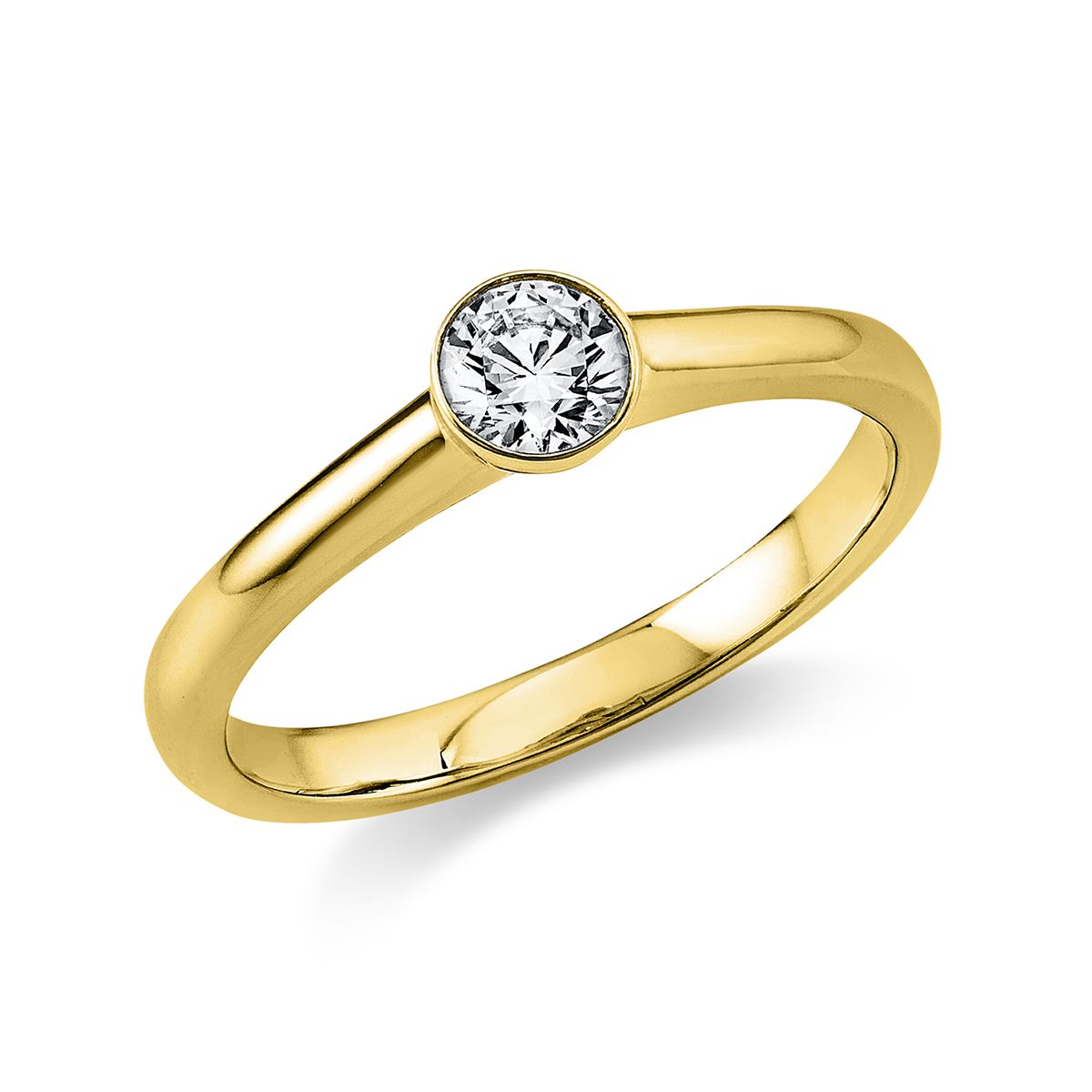 Solitär-Ring Zargenfassung 585/14K Gelbgold, Diamant 0.3 ct.