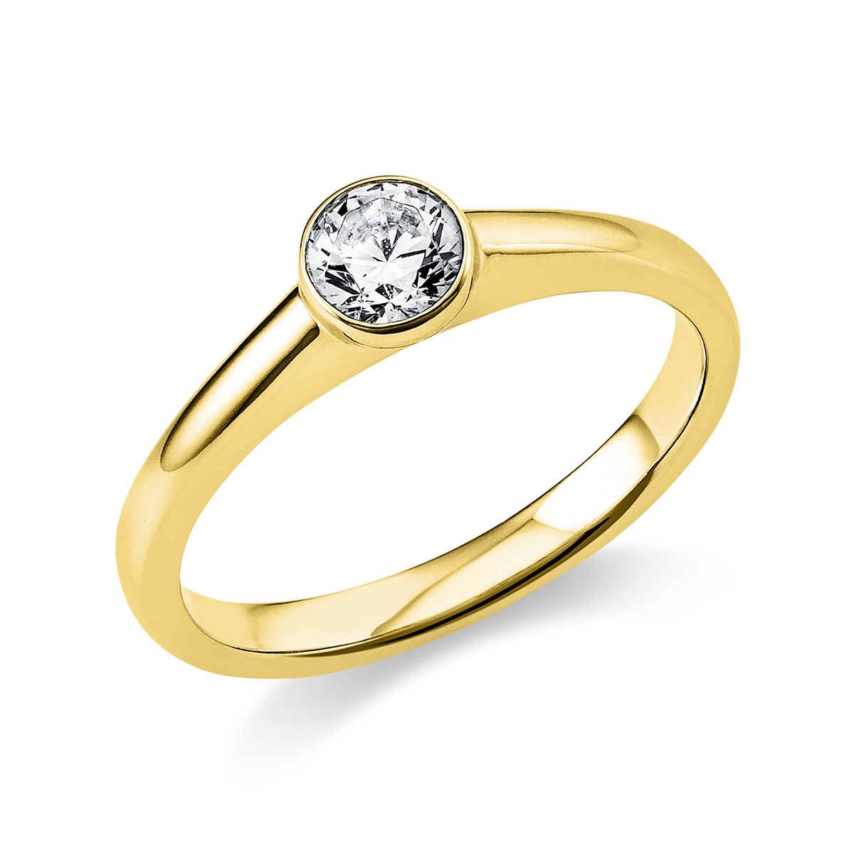 Solitär-Ring Zargenfassung 585/14K Gelbgold, Diamant 0.4 ct.