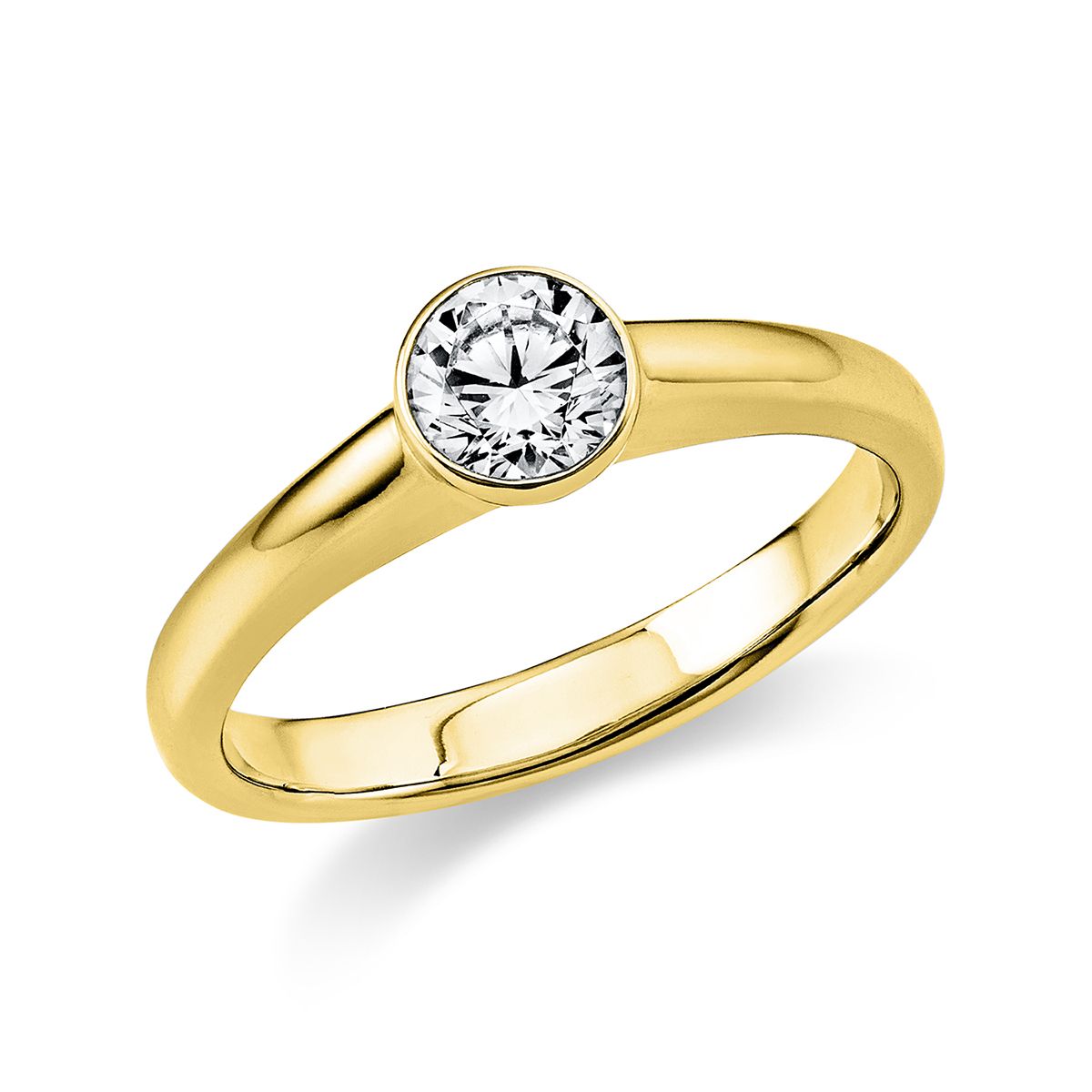 Solitär-Ring Zargenfassung 585/14K Gelbgold, Diamant 0.5 ct.